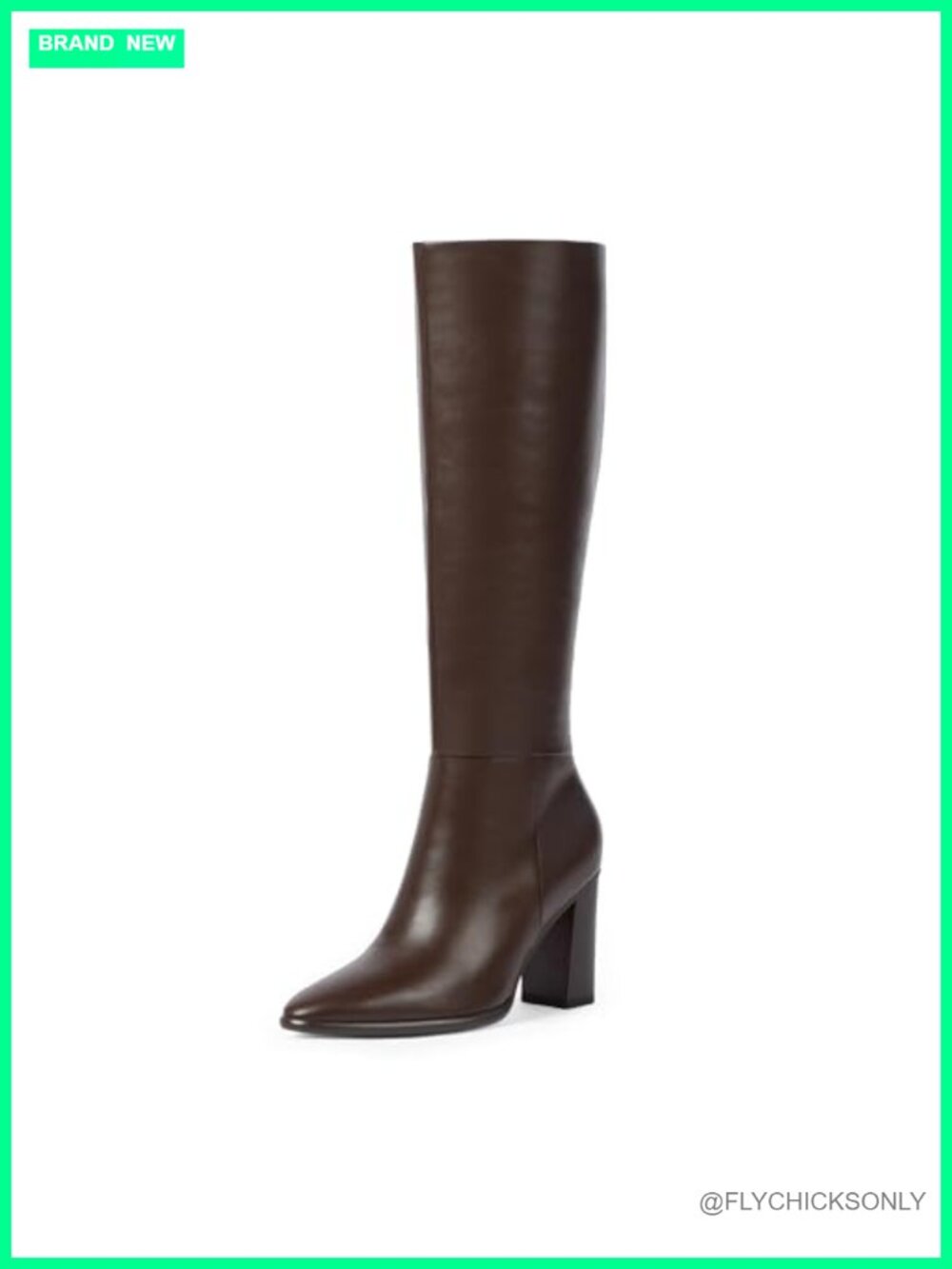 Pointed Toe Chunky Heel Knee High Boots Faux Leather Tall Boots